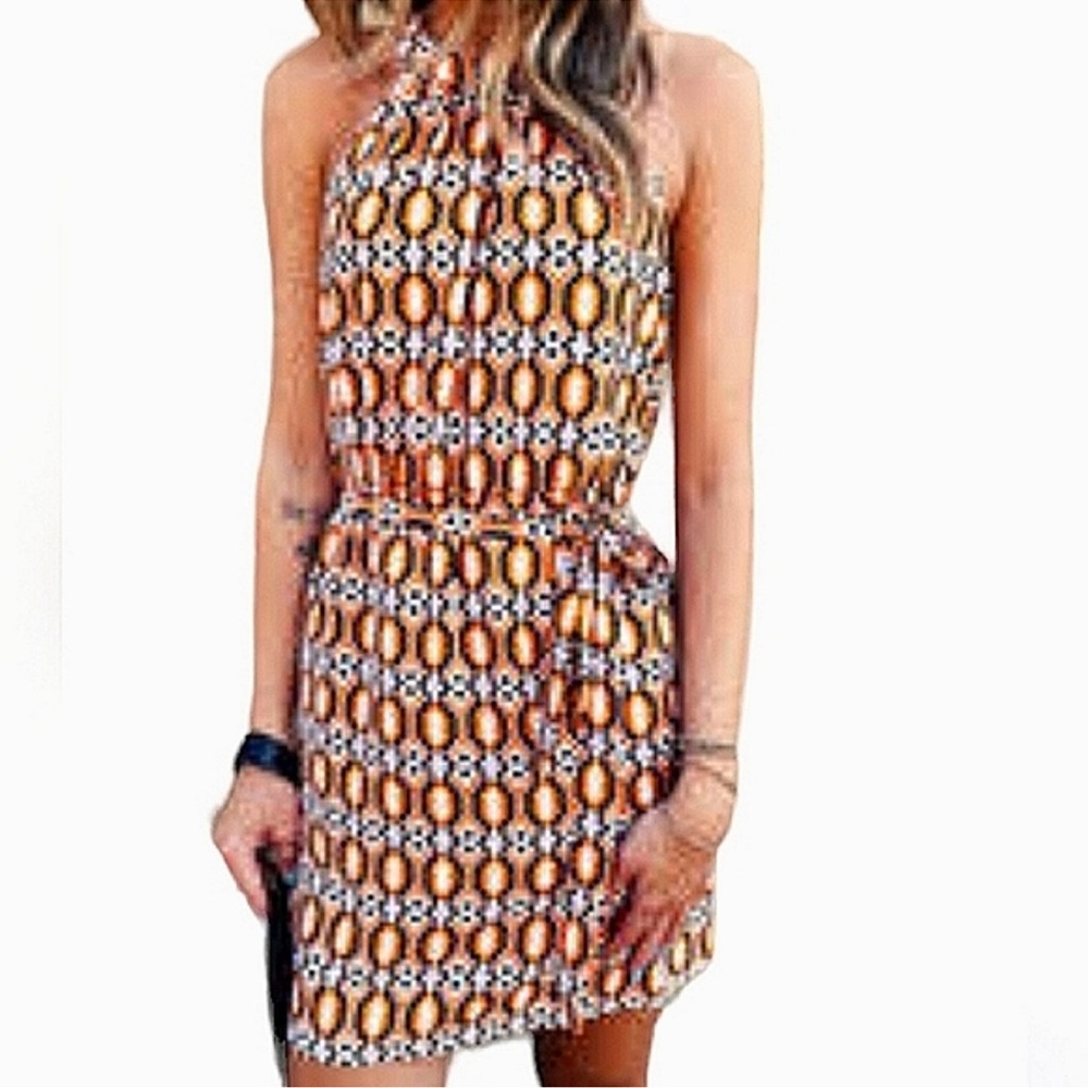 Sanctuary Dress Medium halter wrap tie orange